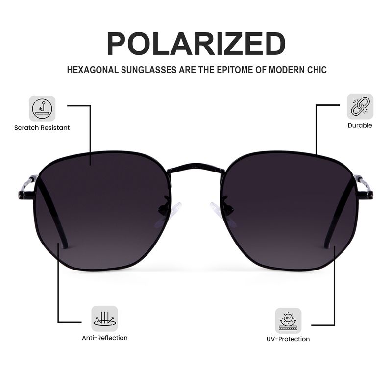 Classic Black Metal Aviator Sunglasses – Hexagonal UV400 Unisex Shades
