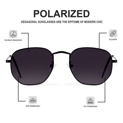 Classic Black Metal Aviator Sunglasses – Hexagonal UV400 Unisex Shades