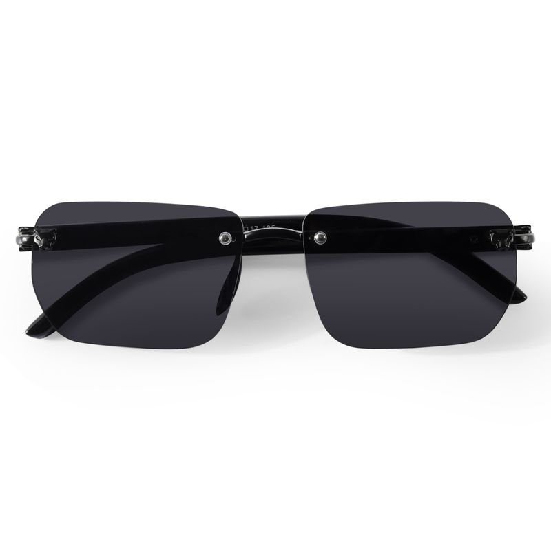 Black Rimless Rectangle Sunglasses – Minimal UV400 Unisex Shades