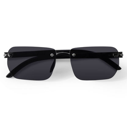 Black Rimless Rectangle Sunglasses – Minimal UV400 Unisex Shades
