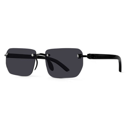 Black Rimless Rectangle Sunglasses – Minimal UV400 Unisex Shades